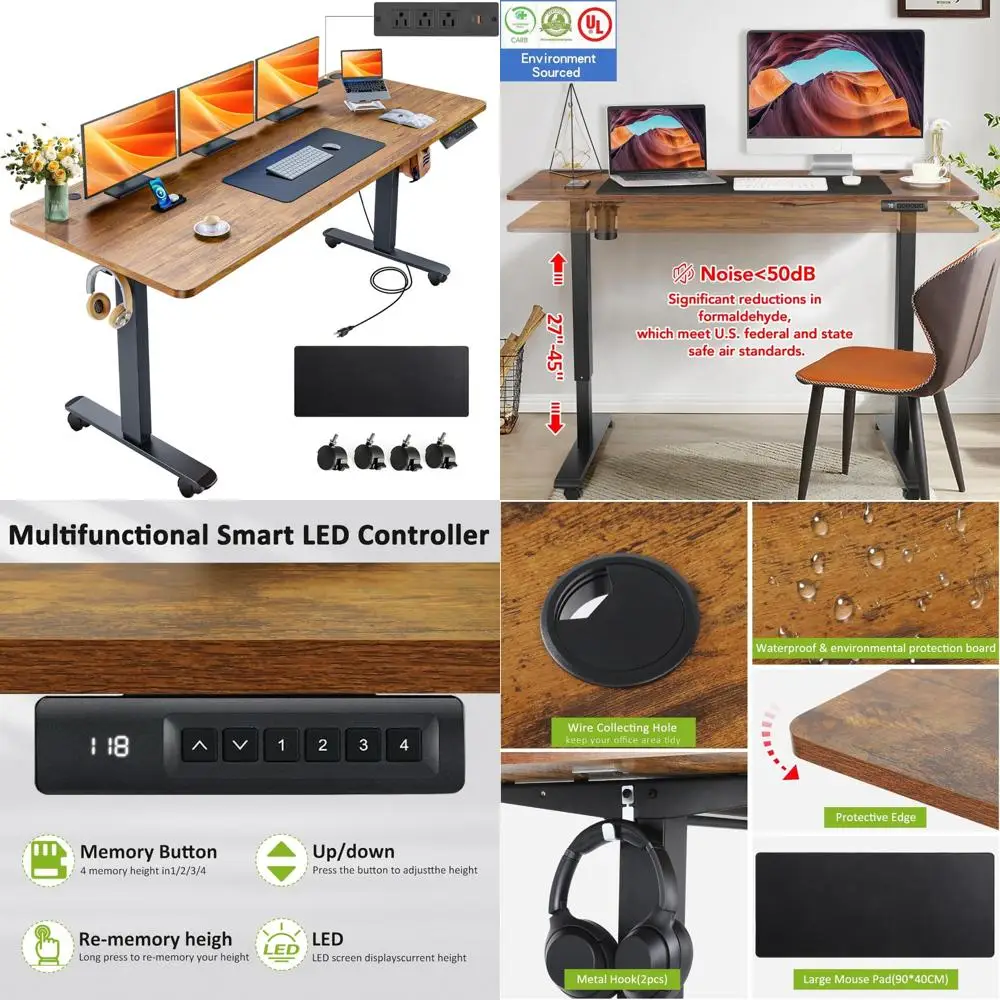 مكتب قائم كهربائي 63 × 24 مع منافذ، مكتب دوار مع لوحة ماوس كبيرة، 2 منفذ USB و3 منافذ طاقة للمنزل المريح #1