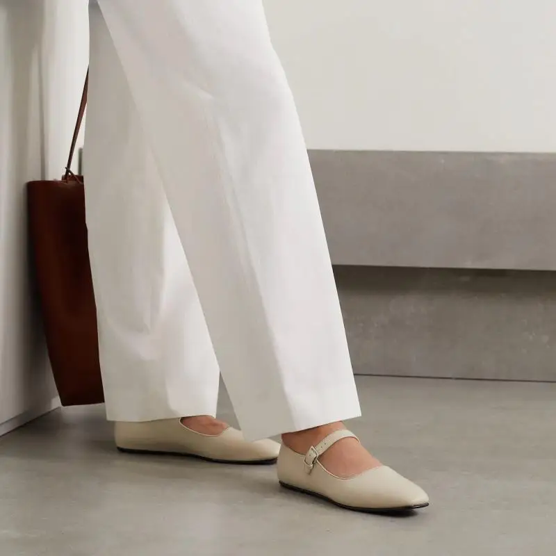 Dave&di Minimalist British Leather Square Round Toe Flats Mary Jane Shoes Ballet Leather Shoes For Woman Ankle Straps Shoes 2026