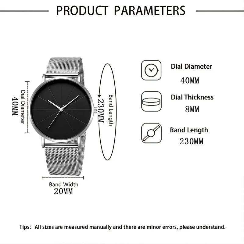 Mens Fashion Business Quartz Wristwatch Fashion Calendar Men Watch Mesh Belt Men Luxury Silver Bracelet Watches