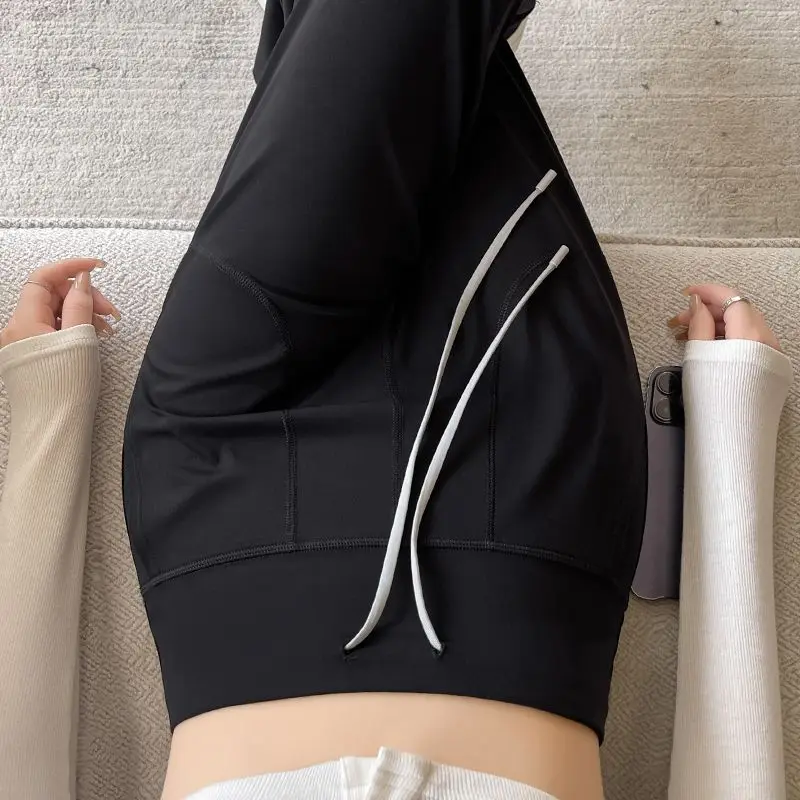 Calça de ioga feminina com cordão reto, calça de cintura alta com pernas largas flácidas, casual, varredora de chão esportivo, novo, 2023