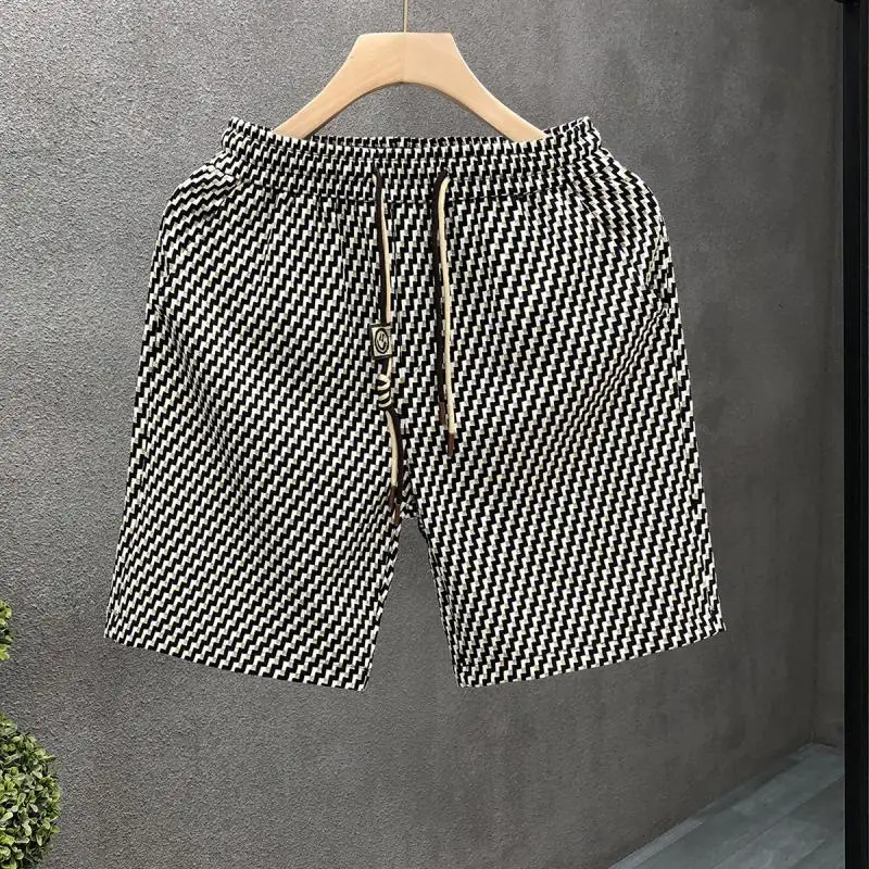 Men's Clothing Korean Style Shorts Summer 5-Inch Loose Fit Jacquard Detail Trendy Lightweight Versatile