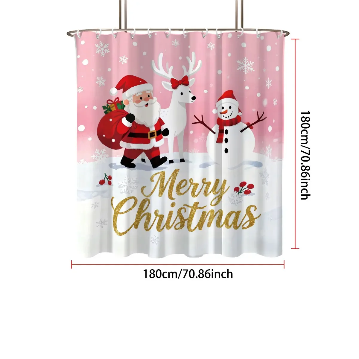 

1pc Santa Claus printed waterproof shower curtain partition privacy hanging curtain 12 hook multiple sizes machine washable