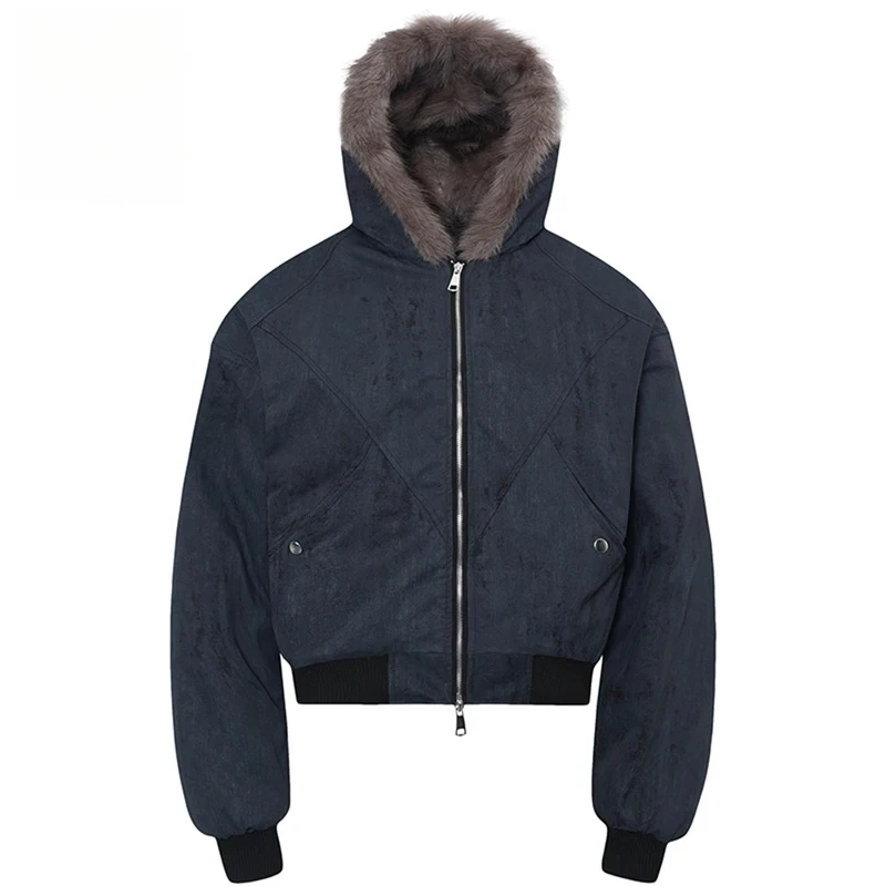 

【Mirrordust】Men's Winter Jackets Fur Collar Thicken Fleece Warm Parkas Coats Vintage Oversized Padded Jackets Outwear