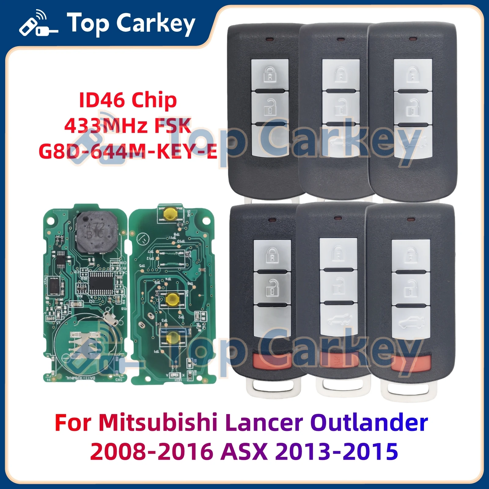 

TopCarkey G8D-644M-KEY-E Replacement Smart Remote Key ID46 Chip 433MHz for Mitsubishi Lancer Outlander 2008-2016 ASX 2013-2015