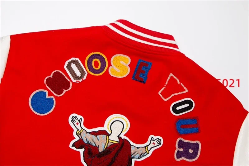 Red Saint Baseball Jackets Men Women Jesus Badge Jacket Coat