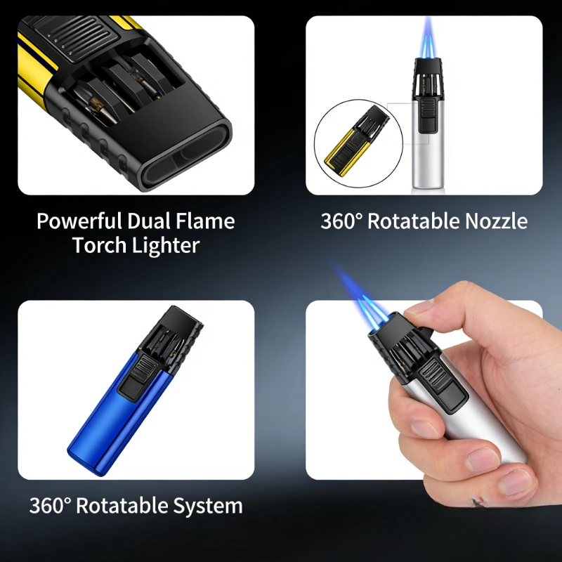 

Portable Butane Torch Lighter - Specialized Ignition Tool for Cigars, Camping Fire & Kitchen Stoves - Durable Home Outdoor