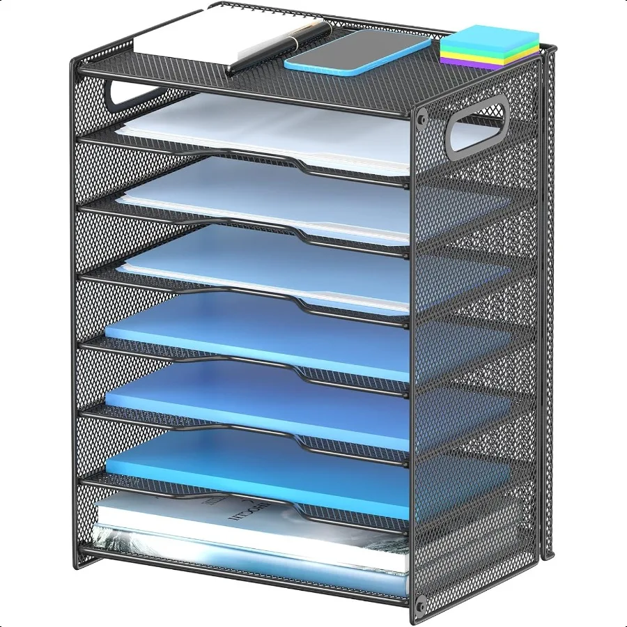 

8Tier Paper Organizer Letter Tray with HandleOutWolf Mesh Desk File Document Organizer with 8 Tier Shees and Sorter Black