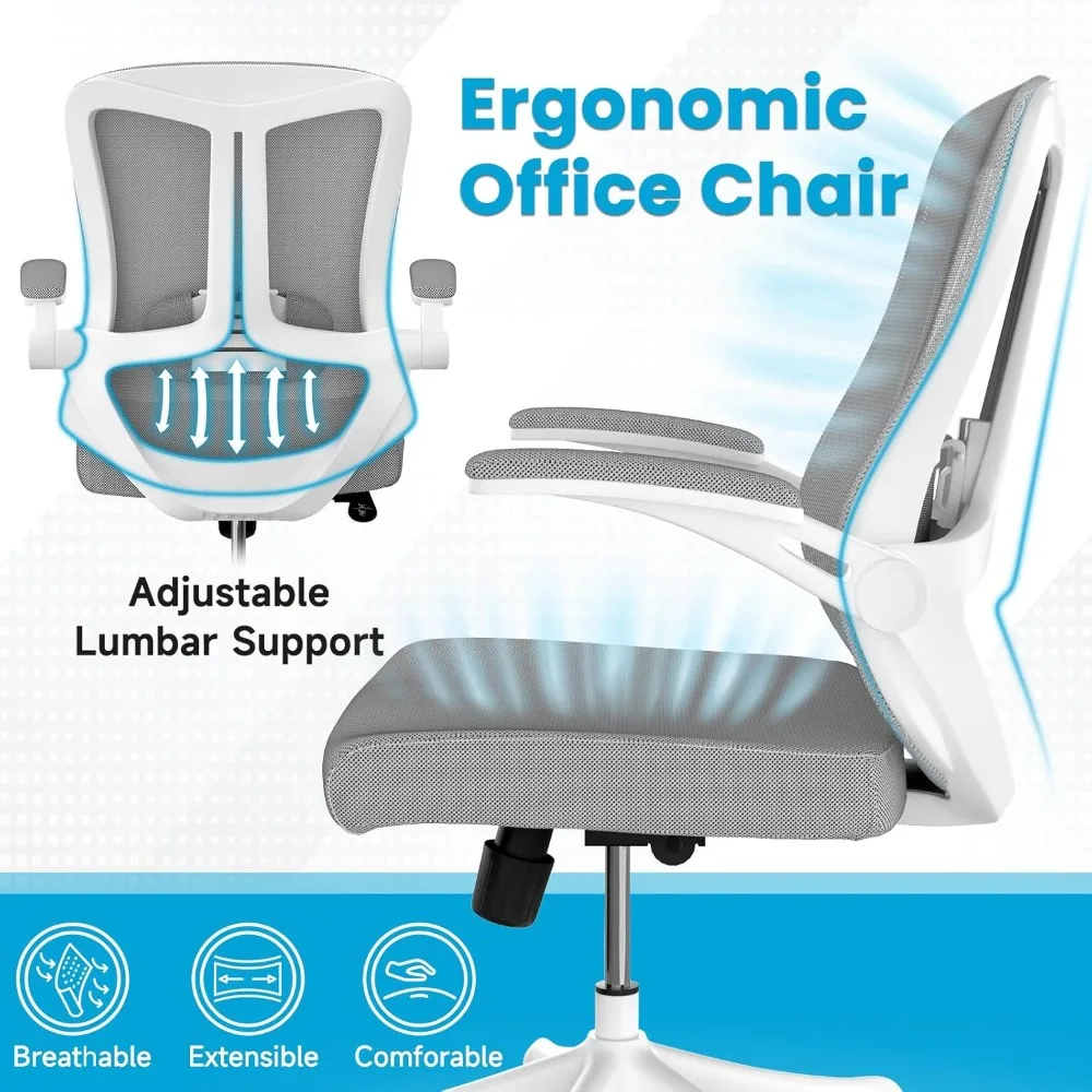 Ergonomic Office Chair - Comfy Desk Chairs With Wheels and Arms College Dorm and Study Bedroom Computer Armchair Gaming Student