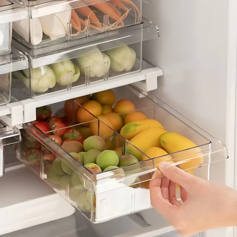 Kitchen Storage Box Refrigerator Eggs Fruit Vegetable Hanging Organizer 8 Grids Transparent Slide Rail Tray Drawer Container