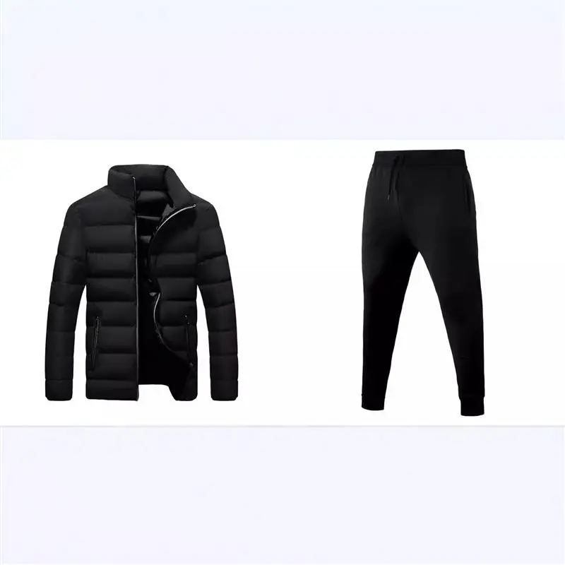 

New Men's Collared Cotton Jaet oulder Chest Casual Faionable Two-Piece Set Long Sve Long Pants Four Seasons Wear