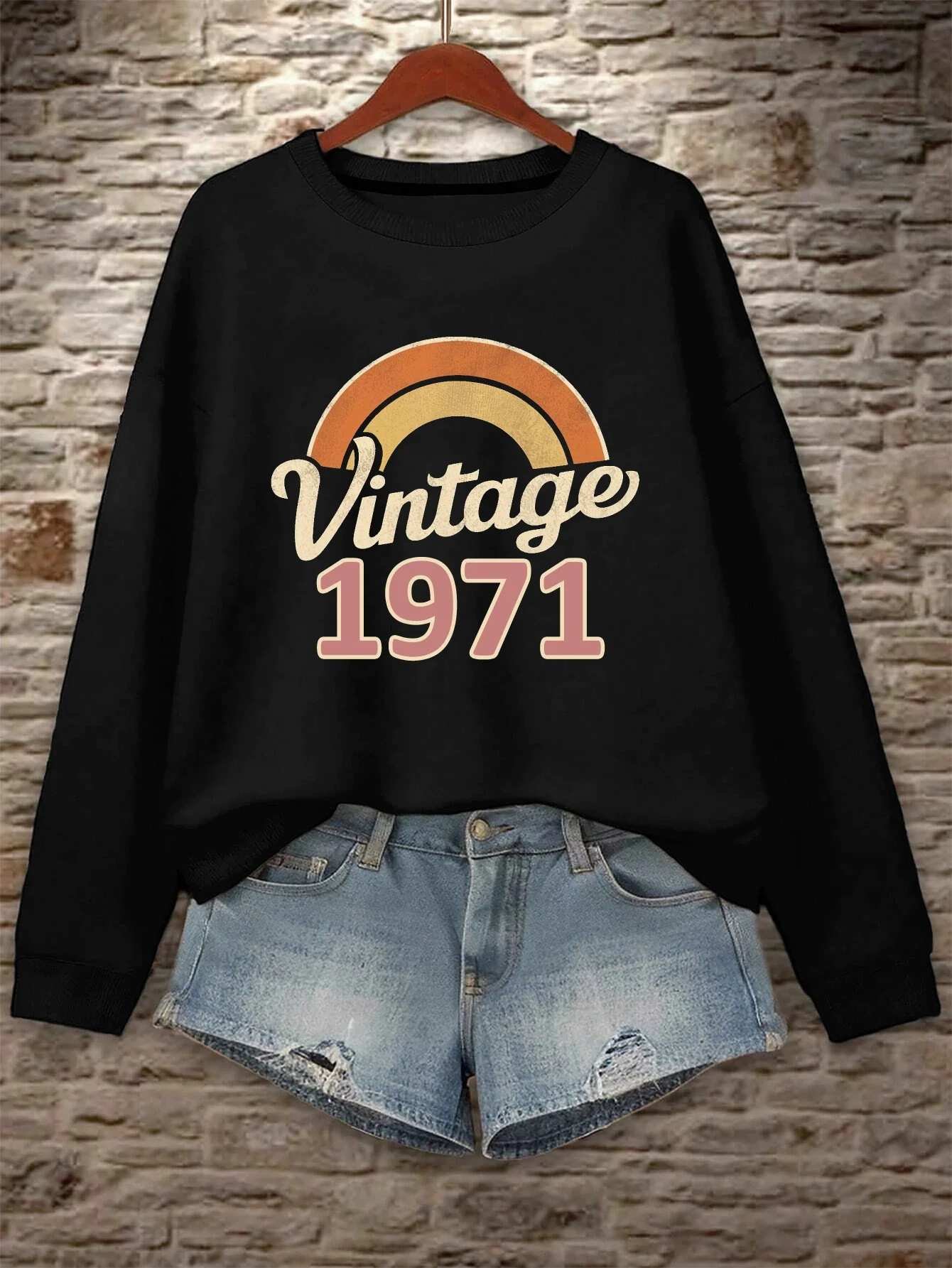 

[Винтажная толстовка с графическим принтом] 1971, толстовка с круглым вырезом с графическим принтом — винтажная повседневная толстовка на осень и весну