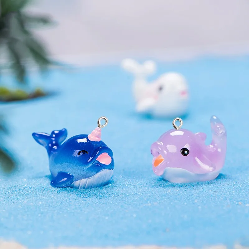 10Pcs Cute Marine Animal Resin Charms Dolphin Crocodile Turtle Whale Decor Pendants Kawaii Keychain Craft Accessories DIY Making