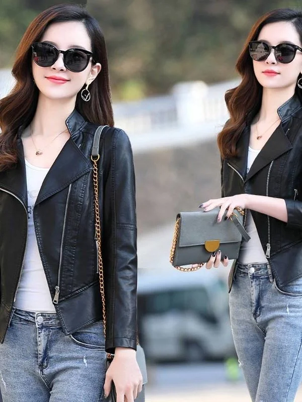 Korean 2023 Leather Jacket Women Faux Leather Red Short Motorcycle Jacket Slim Spring Autumn Abrigo Mujer CC1788 Pph459