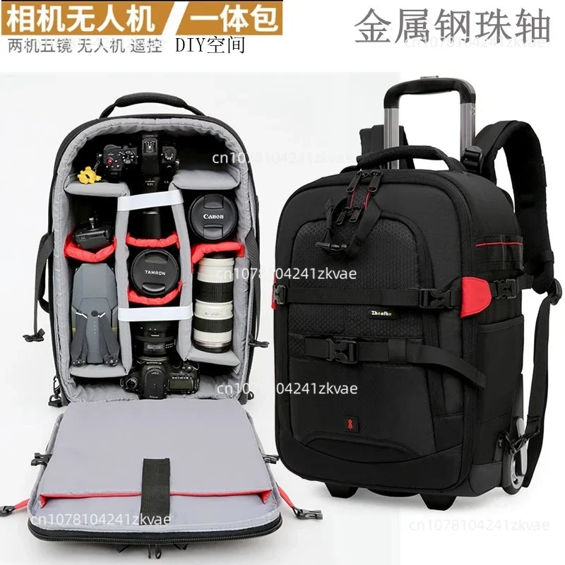 Upgrade Professional DSLR Camera Trolley Suitcase Bag Video Photo Digital Camera Luggage Travel Trolley Backpack on Wheels