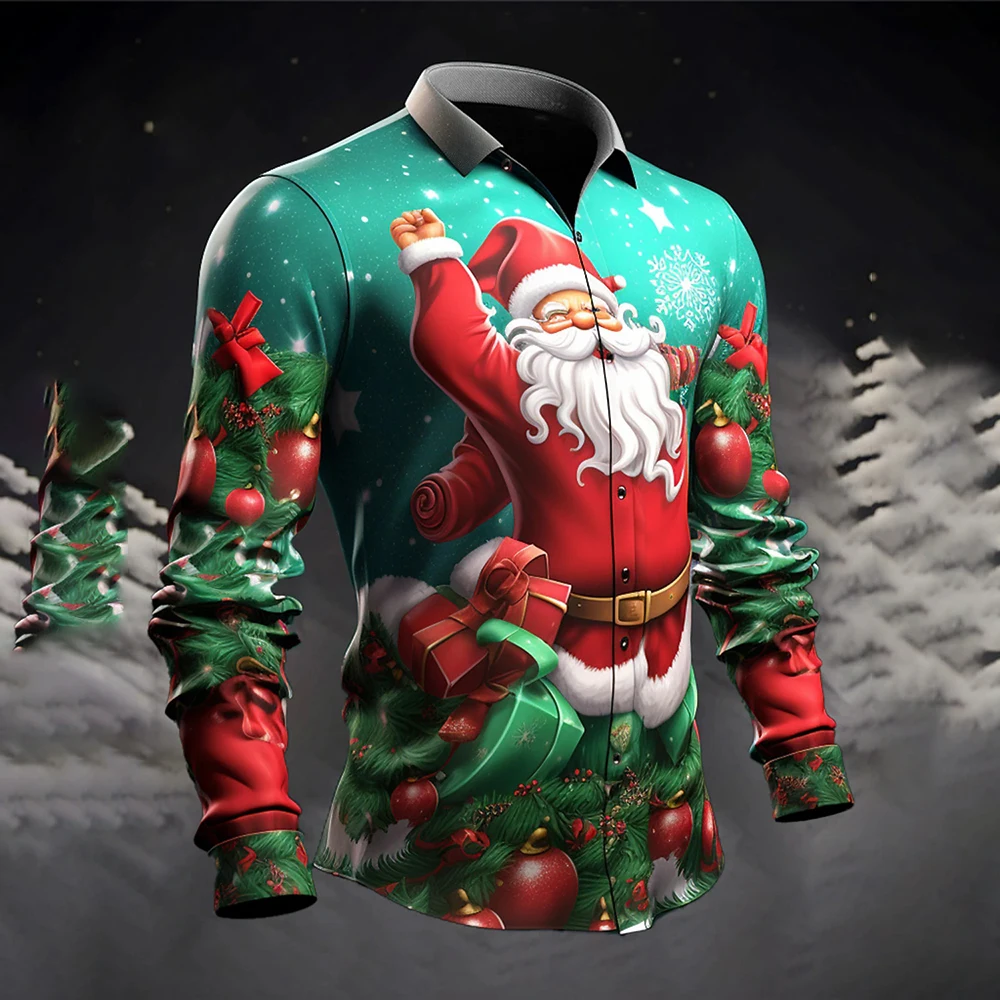 

Повседневная модная мужская праздничная рубашка с 3D принтом Санта-Клауса, новогодняя горячая рождественская рубашка с длинным рукавом, вечерние мужские рубашки для вечеринок