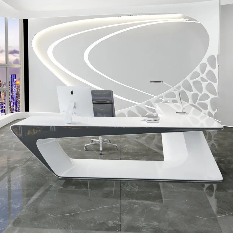 

Scientific and technological office table creative design boss table simple modern large shift platform white paint female presi