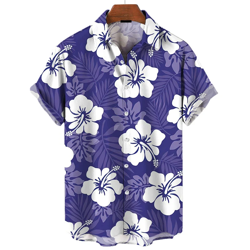 Hawaiian Men\'s Shirt Colorful 3d Print Plants Flower Summer Fashion Short Sleeves Cool Street Button Lapel Blouse Tops Clothing