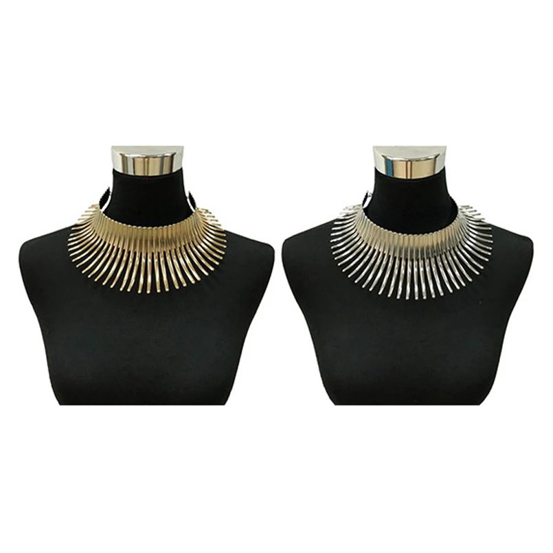 قلادة ABQR النسائية الأفريقية الكبيرة على الطراز الهندي مصنوعة من خليط معدني كبير الشوكة وياقة على شكل ذهبي #6