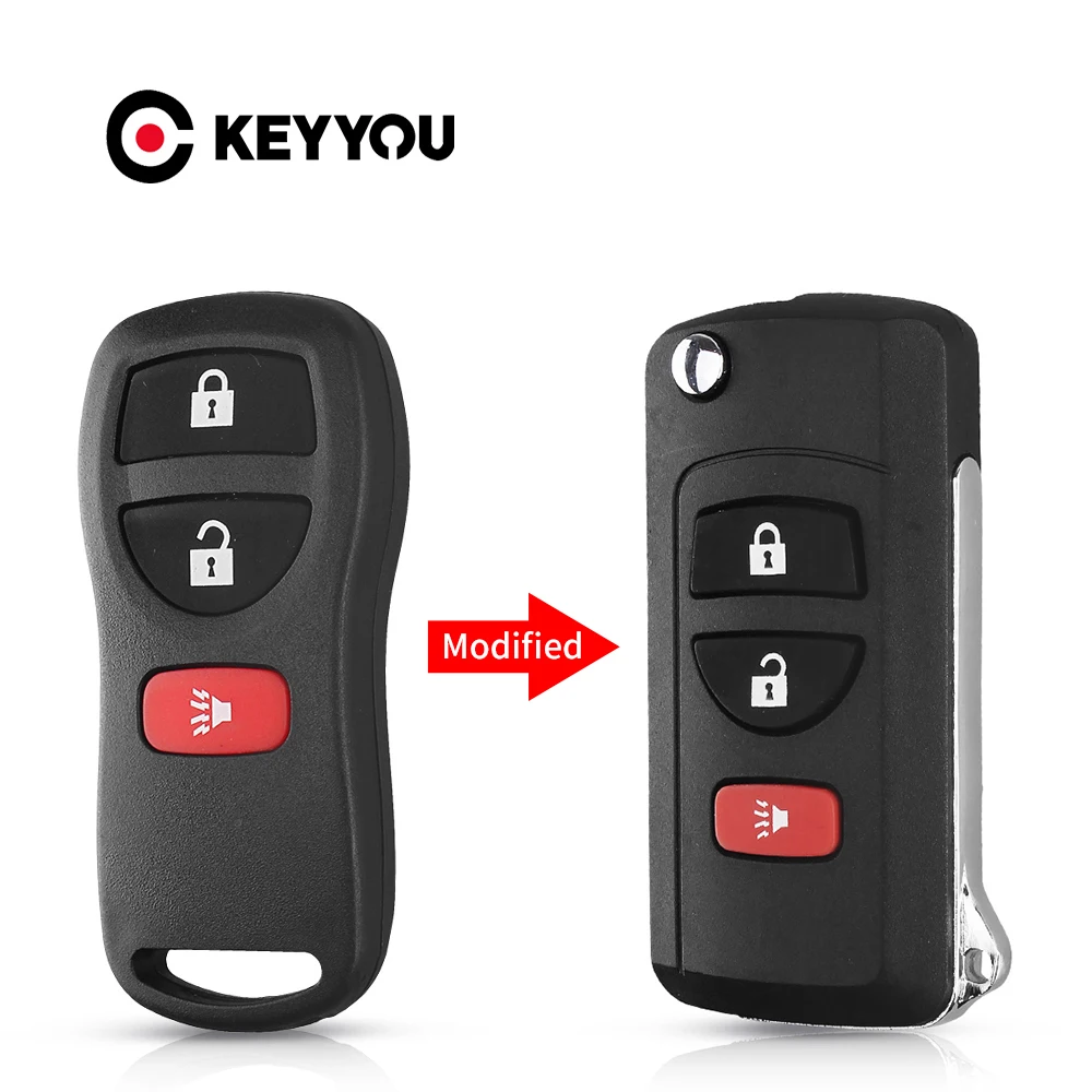 

KEYYOU Modified Flip Remote Car Key Shell Case Fob For NISSAN Pathfinder Titan Versa Maxima Frontier Xterra Murano INFINITI