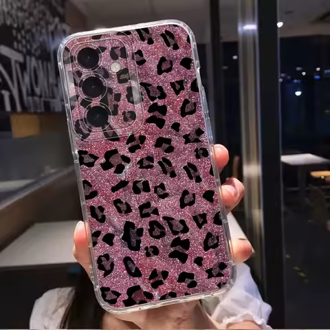Pink Leopard Print Clear Cover Case for Samsung Galaxy A71 A52s A50 A52 A32 A72 A31 A51 A12 A22 A21s A16