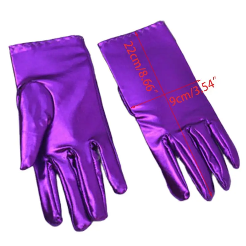 Guantes cortos LICRA cuero sintético para mujer, manoplas metálicas brillantes Color sólido, disfraz Cosplay para en