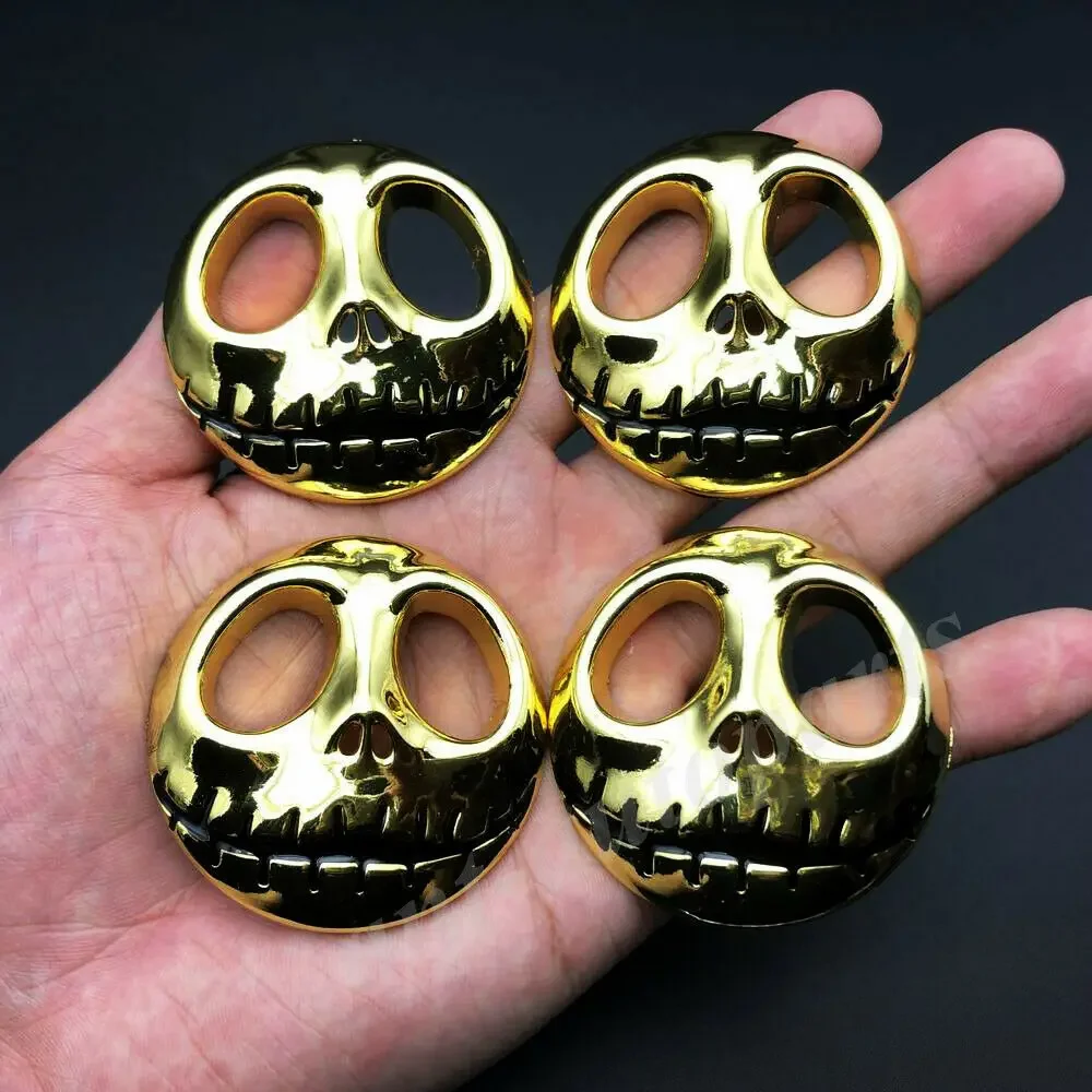

4x Gold Metal 3D Jack Skellington Skull Pumpkin Face Car Emblem Badge Sticker