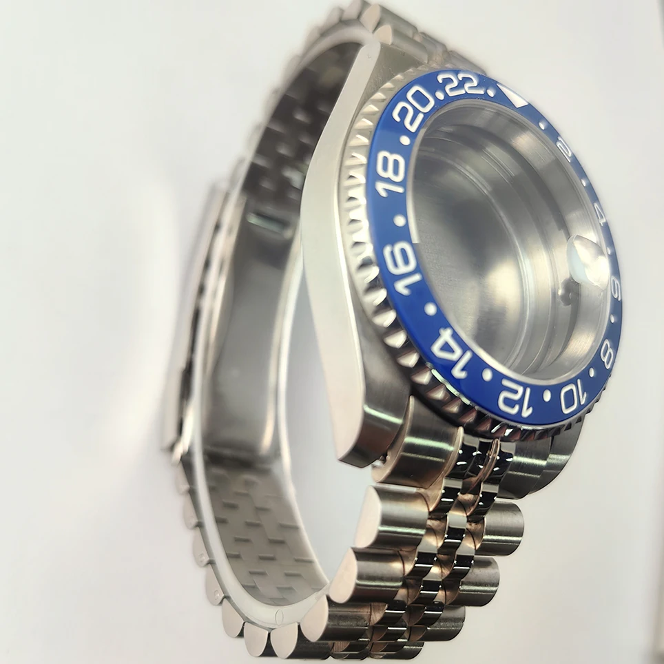 40 مللي متر مقاوم للماء ساعة حافظة الأزرق السيراميك الحافة الفضة انزلاق سوار الياقوت الزجاج يناسب NH35/34 ميوتا 8215 حركة ملحق