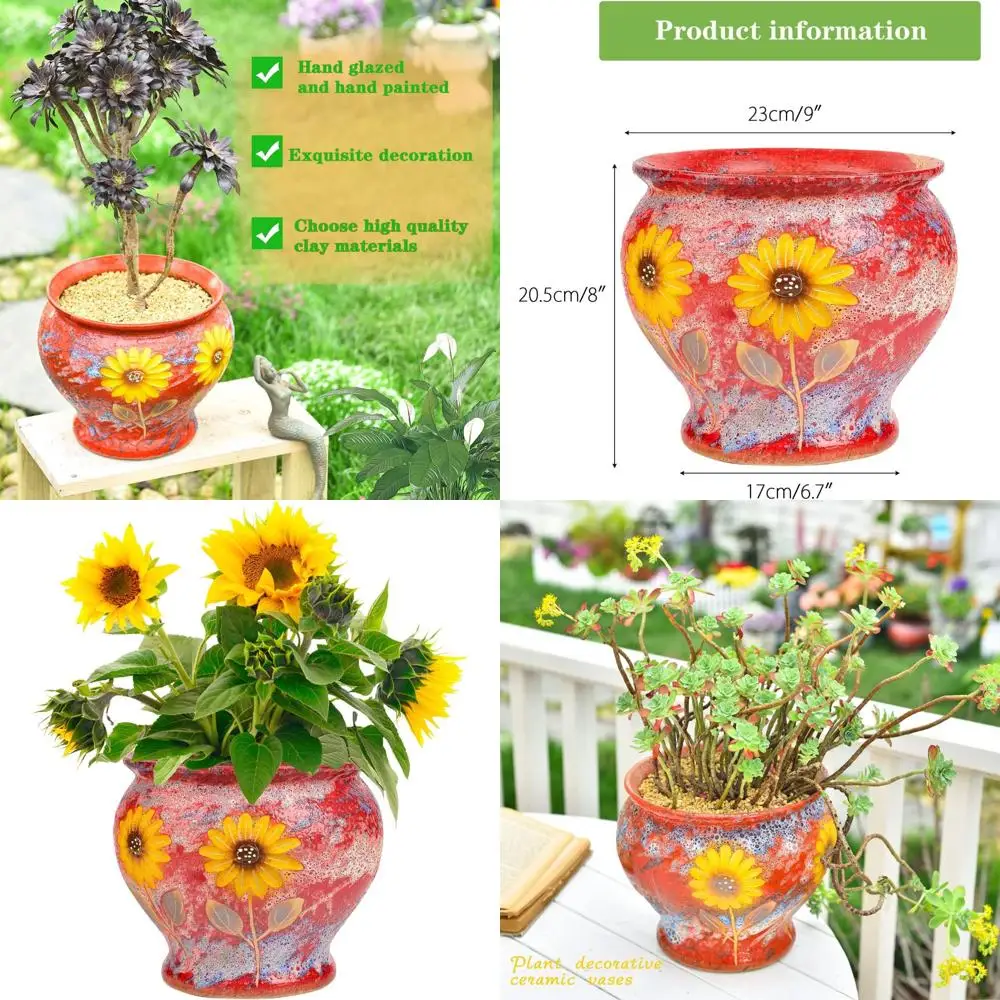 

Расписанные вручную 9-дюймовые горшки для суккулентов (для комнатных/уличных растений), декоративные вазы для домашнего декора и центральных композиций