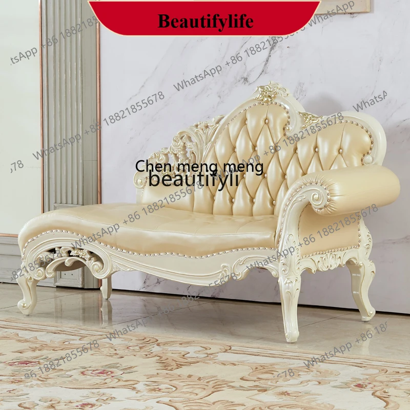 z183 European beauty recliner bedroom leisure sofa single chaise longue leather solid wood