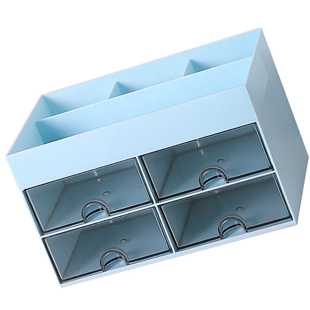 

Plastic Desk Storage Box with Drawer Structure for Stationery Sky-blue Portable Desktop Tabletop Organizer Case