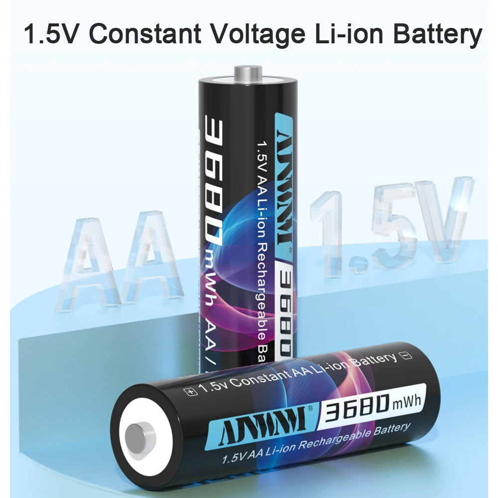 Rechargeable AA Lithium Battery R6 Batteries with 8 Slots, LCD Smart Charger, 3680mWh, 1.5V, Li-ion, High Capacity