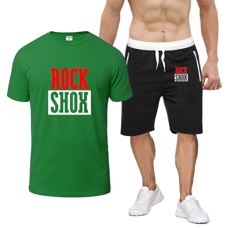 

2024 Men Rock Shox Rockshox Moutain MTB Biker Bicycler Summer Printing Short-Sleeved Sets Comfortable T-shirt Top + Shorts Suit