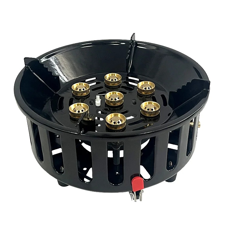 

Portable outdoor camping 7-9 head single wok large brass power supply car RV table installation