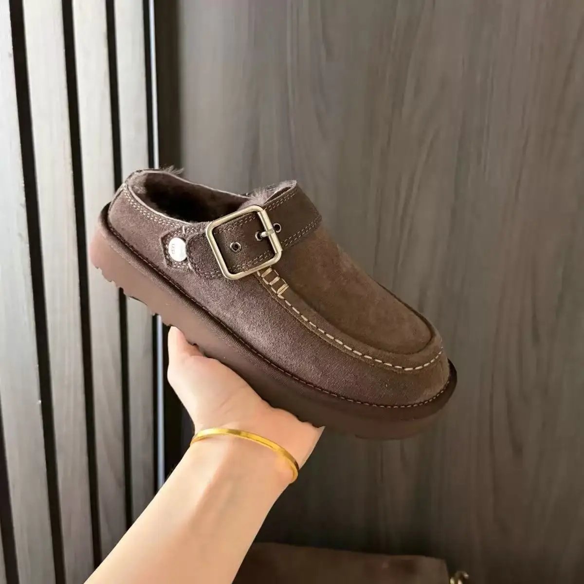 2026 Neue Winter-Hausschuhe aus Schafwolle mit integrierter, dicker Sohle für Damen, Retro-Zehenwickel-Müller-Schuhe für den Außenbereich – Detail 19