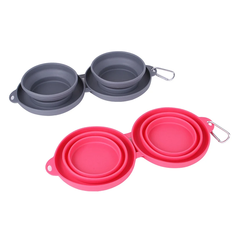 Thickened TPE folding silicone pet bowl outdoor pet double bowl pet supplies portable folding cat and dog bowl