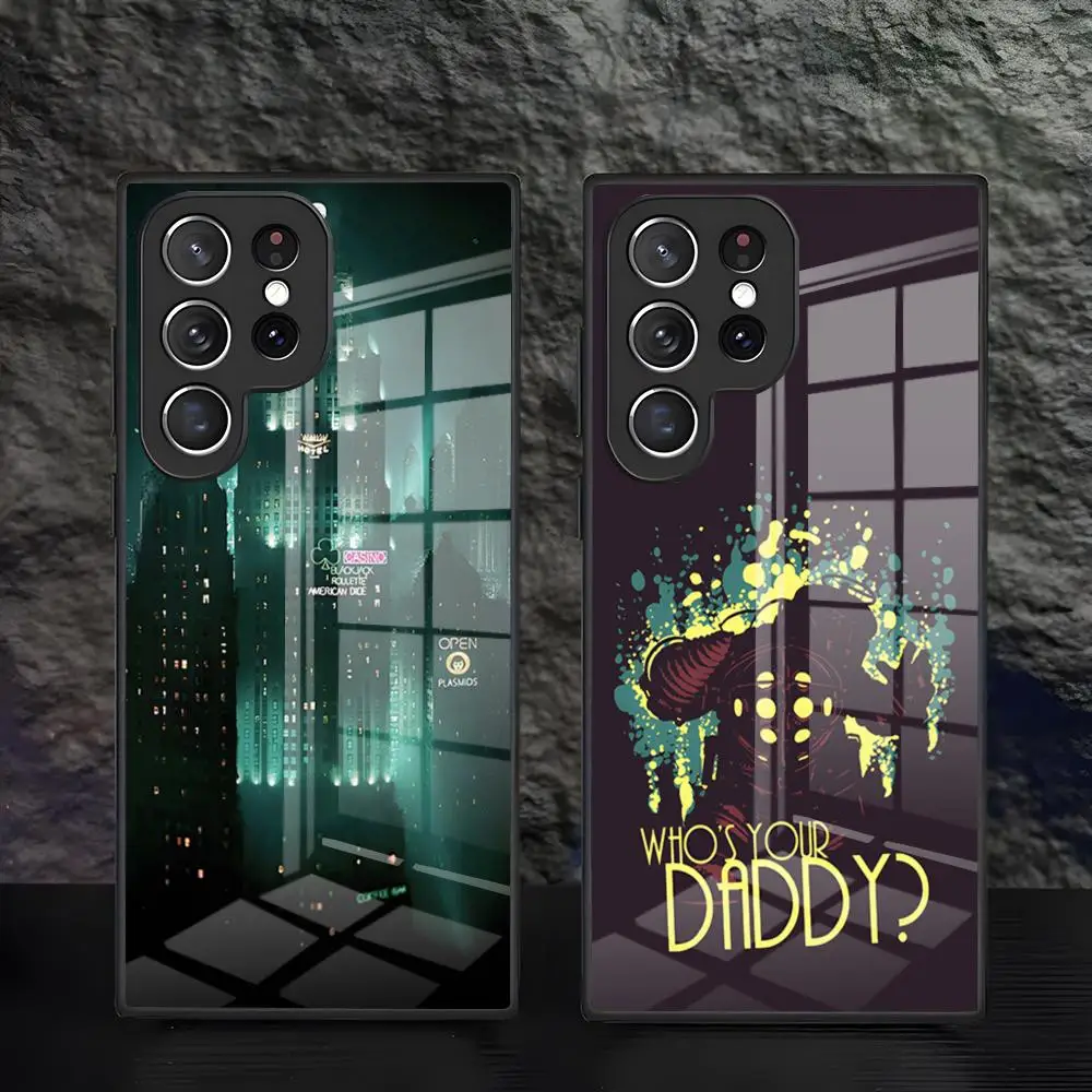 Coque de téléphone rétro B-Bioshock R-Rapture pour Samsung S26 S25 Edge S24 S23 S22 Ultra Plus Fe A57 A37 A17 A56 5G, coque en verre