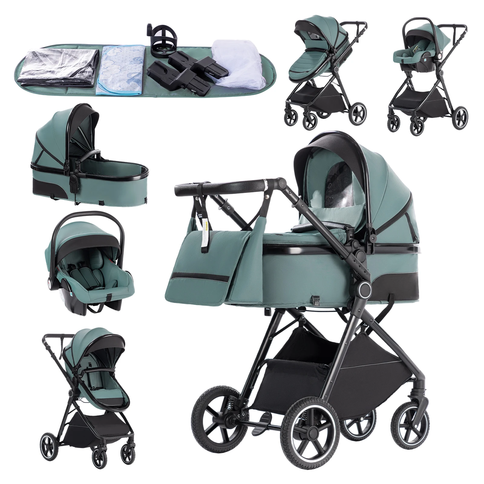 Kinderwagen 3 in 1, leicht faltbar, multifunktionaler Kinderwagen, tragbarer Reisekinderwagen, Sicherheitssitz, EU-Standard für Neugeborene