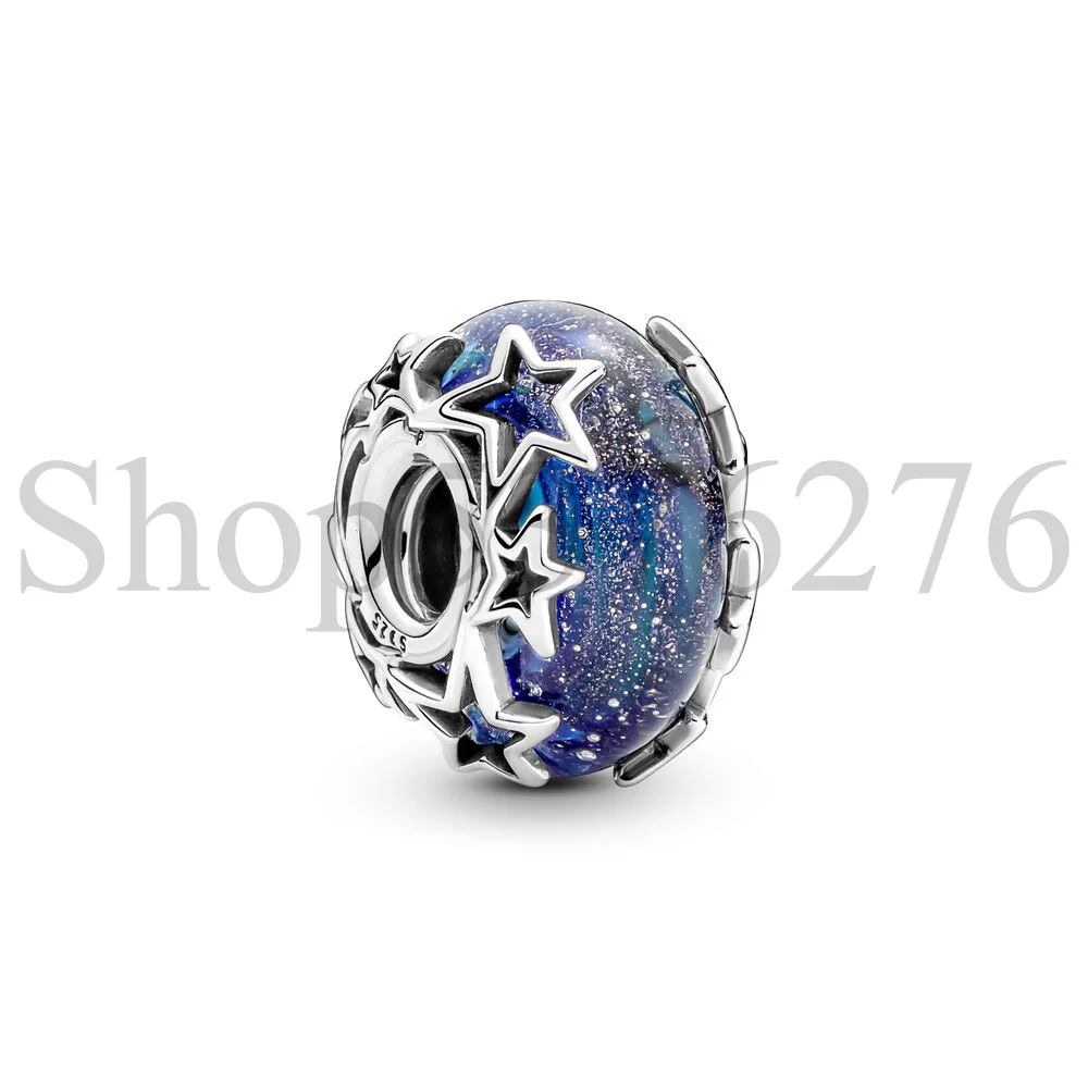 925 Sterling Silver Bead Iridescent Star Snowflake Feather Murano Glass Charm Fit Pandora Women Bracelet Bangle Gift DIY Jewelry