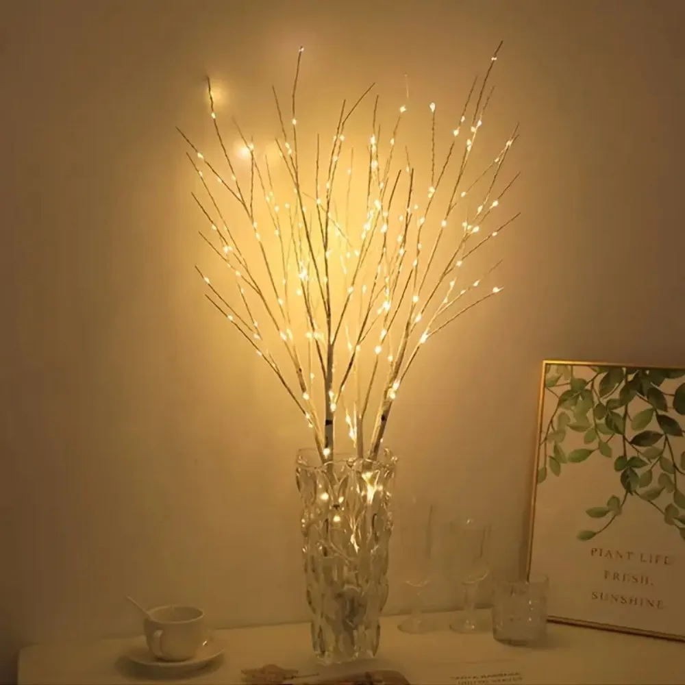 1PC 50LED Battery Box Copper Wire Birch Tree Branch Light, White/Brown, Indoor Christmas Party Wedding LED Warm Glow Decoration