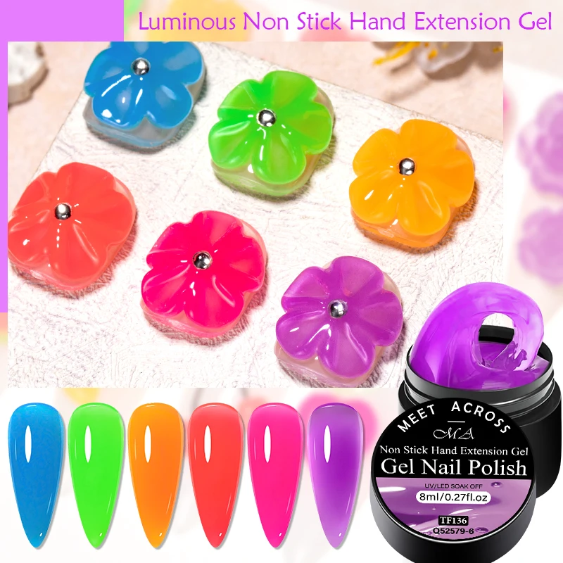 MEET ACROSS 8ml Luminoso Antiaderente Extensão de Mão Gel Unha Polonês Para 3D Shaping Carving Flor DIY Nail Art Extensão Gel de Unhas
