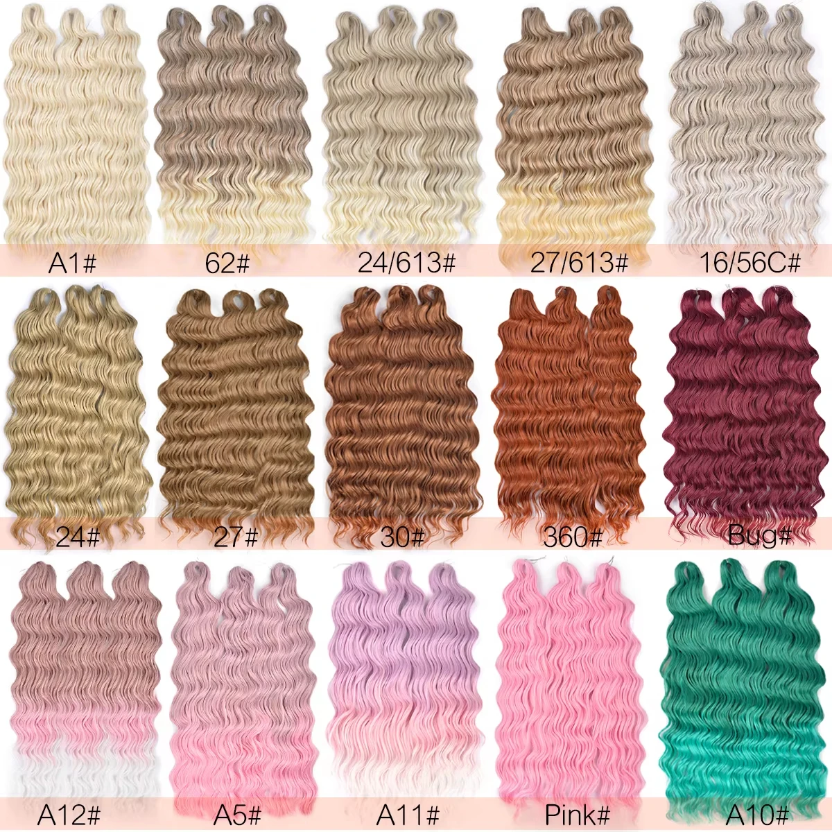 Cabello Anna, trenza de ganchillo para mujer, extensiones de cabello trenzado sintético suelto de onda profunda, 24 pulgadas, Rubio degradado, giro rizado profundo