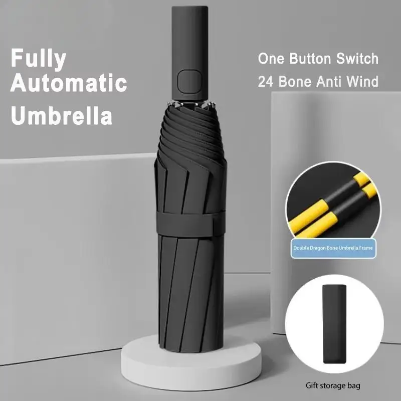 

24 Bone Solid Color Automatic Umbrella Light Collapsible Large Outdoor Sunshade Uv Protection Portable Umbrella Woman Man