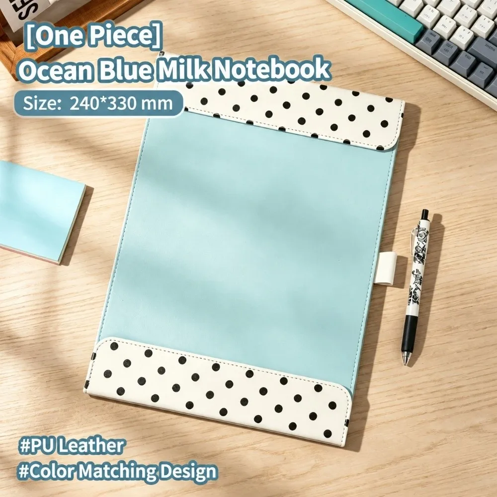 PU Leather A4 Magnetic Folder Color-blocking Polka Dot Pattern Document Holder Exam Paper Organizer School Office Supplies 5
