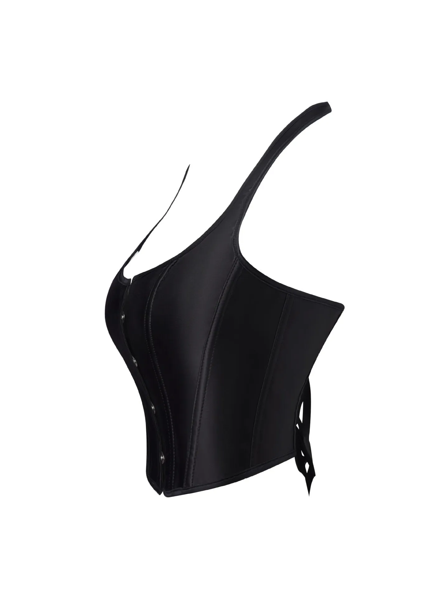 Top corsé de cuero sintético con cuello halter para mujer, con hebilla frontal, cordones en la espalda y diseño que estiliza la cintura. Bustier sexy para uso diario o en fiestas.