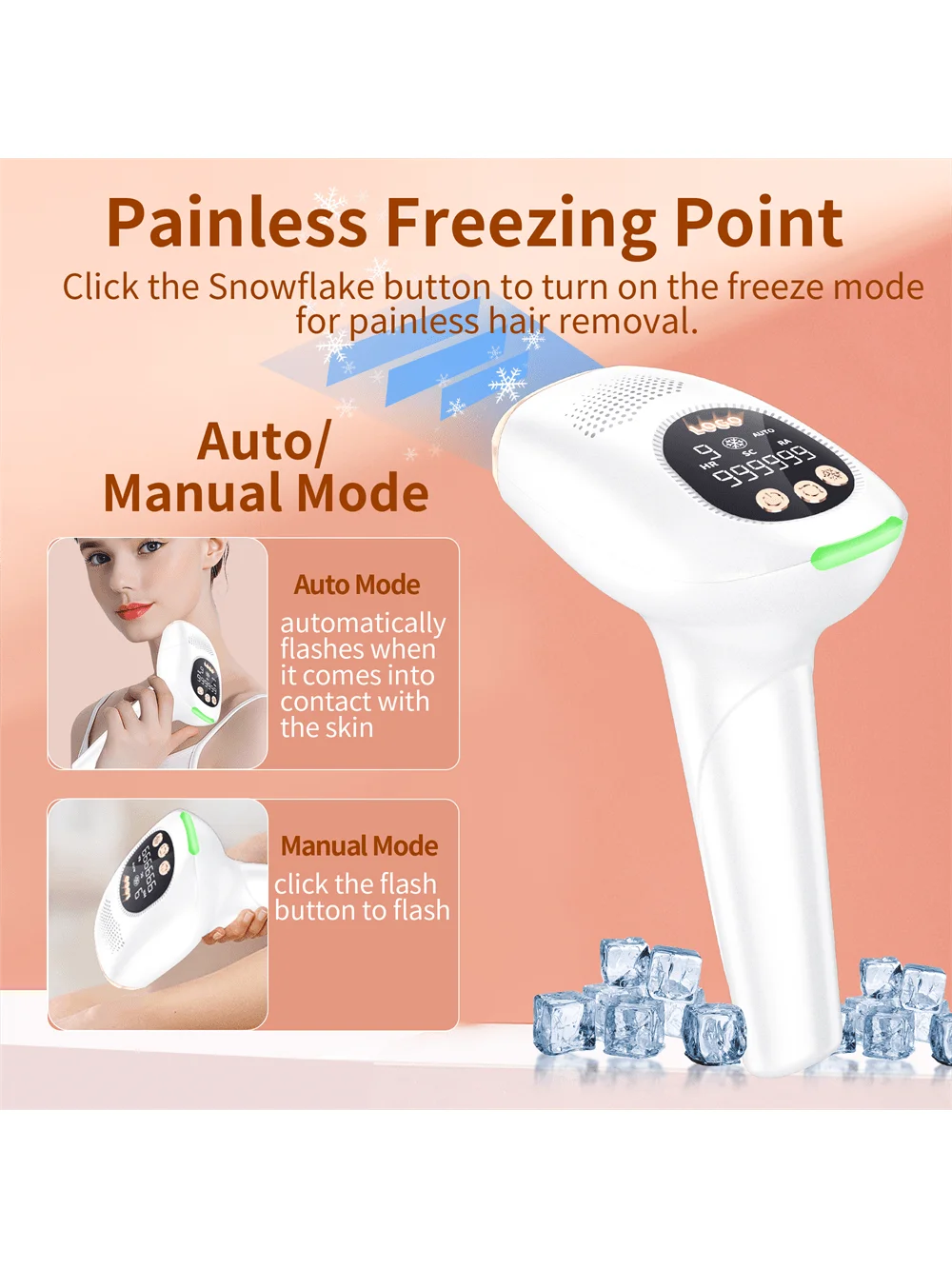 Portable IPL laser hair removal, 3-in-1 permanent epilator at home, level 9 upgrade, flash hair removal, whole body underarm