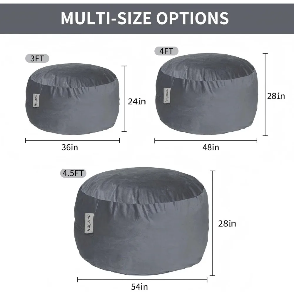 كرسي بين باج كبير للبالغين - مع حشوة إسفنجية الذاكرة، أكياس فول مع غطاء مخملي فائق النعومة وقابل للغسل، أريكة بين باج لليفي
