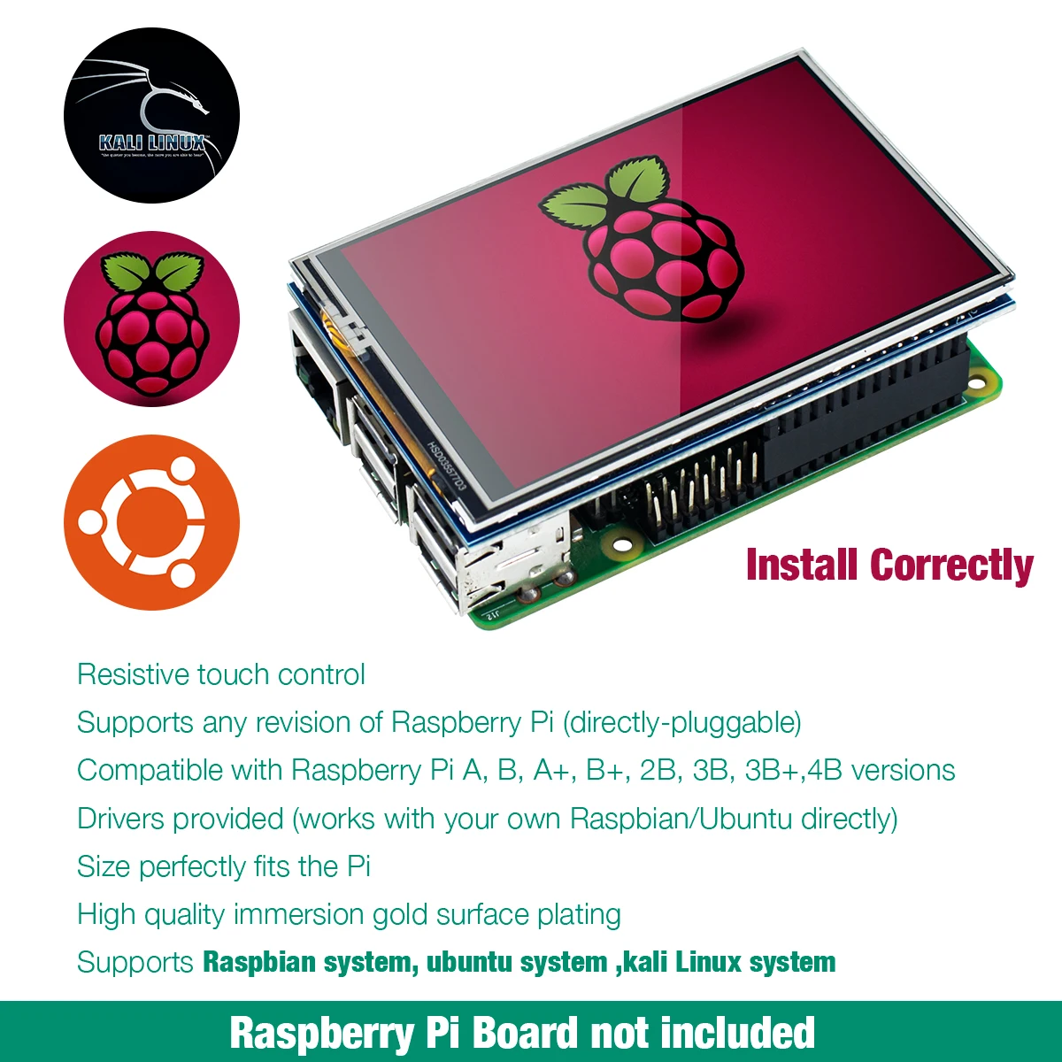 Pantalla táctil LCD de 3,5 pulgadas para Raspberry Pi 4B, Monitor táctil con estuche, 480x320, SPI TFT
