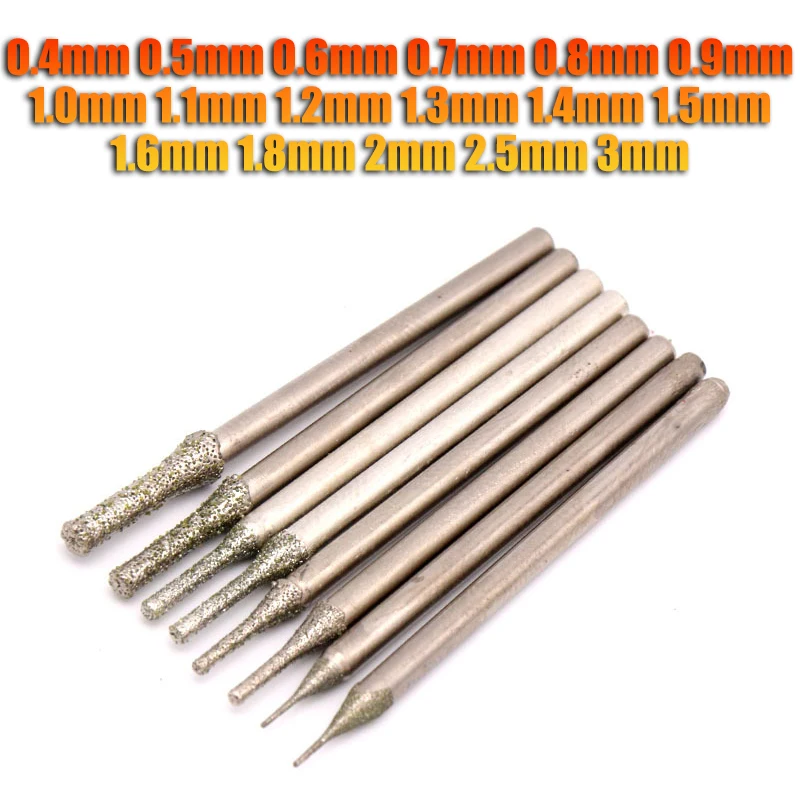 

Diamond Coated Drill Bits With 2.35mm Shank Glass Jade Amber Jewelry Glass Diamond Drill Bit 0.4/0.5/0.6/0.7/0.8/0.9/1~3mm