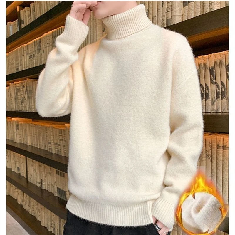 

2023 Winter New Men's Thicken Turtleneck Knitted Sweater Casual Men's Knitwear Sweater Warm Fitness Men Pullovers Tops A104