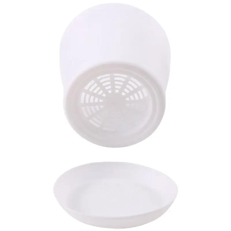 A08R-Plastic Plant Flower Pot Planter With Saucer Tray Round Gloss Home Garden Decor